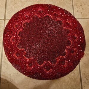 KIM SEYBERT RED SCROLL SCALLOP CHRISTMAS CRYSTAL PLACEMAT CHARGER CENTERPIECE
